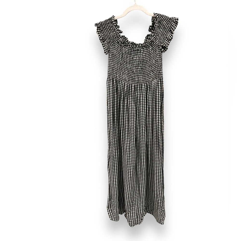 Bardot Gingham Smocked Midi Dress | Off Shoulder | Side Slit | Size 6 - Picture 2 of 6